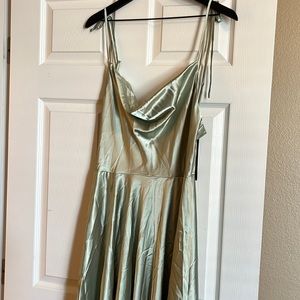 COPY - Long satin dress. Opens in front tie at shoulders